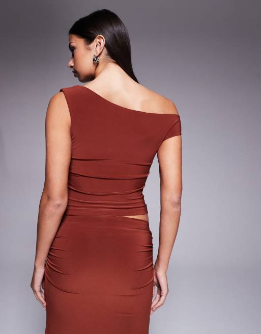 Forever New slinky off the shoulder top co-ord in rust, 4 of 4