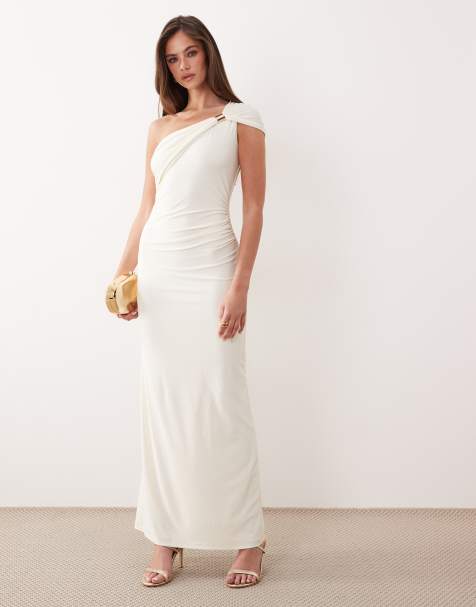 Forever New slinky one shoulder hardware detail maxi dress in cream