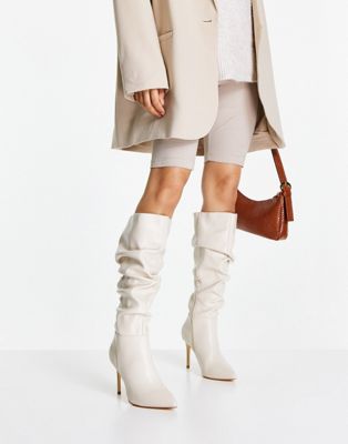 Forever New slouchy knee high boots in bone