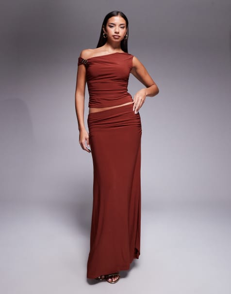 Forever New - Soepelvallende maxirok in roestkleur, deel van co-ord set - view 1