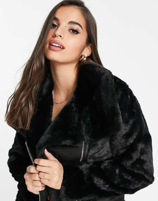 Forever New - Sort aviator-jakke i imiteret lammeskind