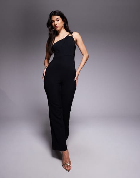 Forever New - Sort jumpsuit med oneshoulder-design og metaldetalje - view 1