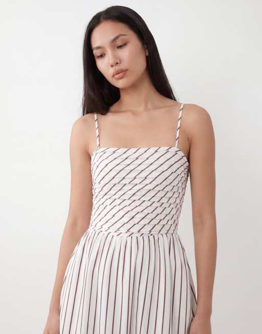 Forever New spaghetti strap maxi dress in brown mixed stripe, 2 of 4