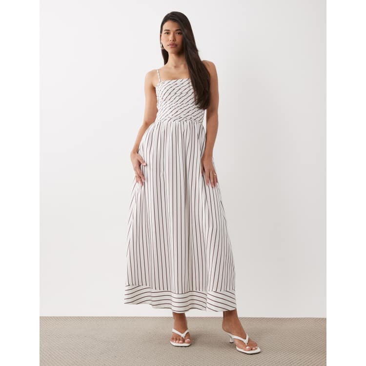 Forever New spaghetti strap midi dress in brown mixed stripe | ASOS