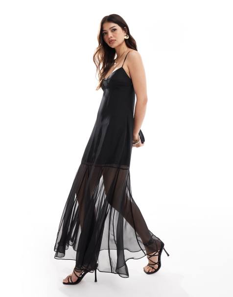 Forever New stitch detail sheer skirt midi dress in black - view 1