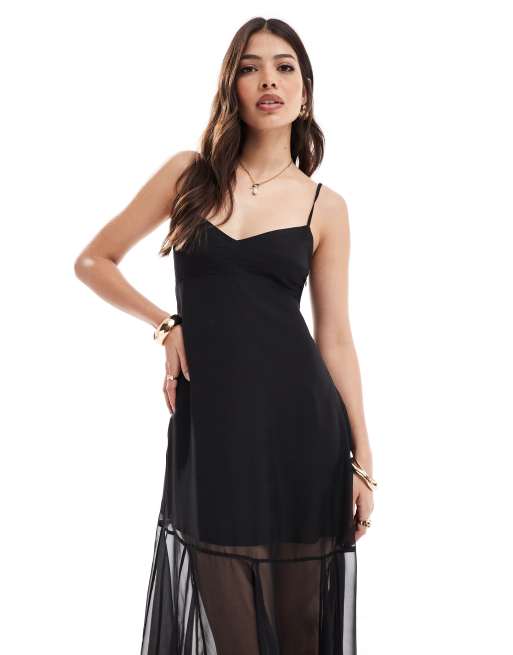 Forever New stitch detail sheer skirt midi dress in black