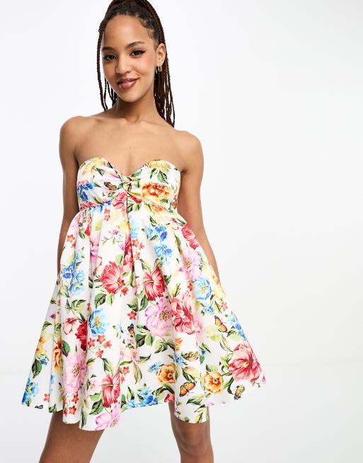 Strapless best sale floral dress