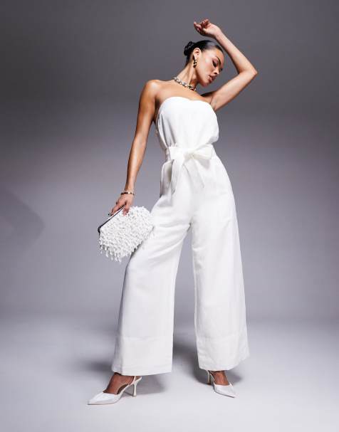 Forever New - Strapless jumpsuit met wijde pijpen en gestrikte taille in porseleinwit - view 1