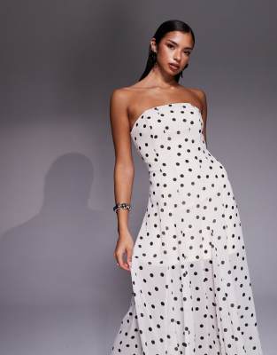 Forever New strapless sheer maxi dress in white polka dot | ASOS