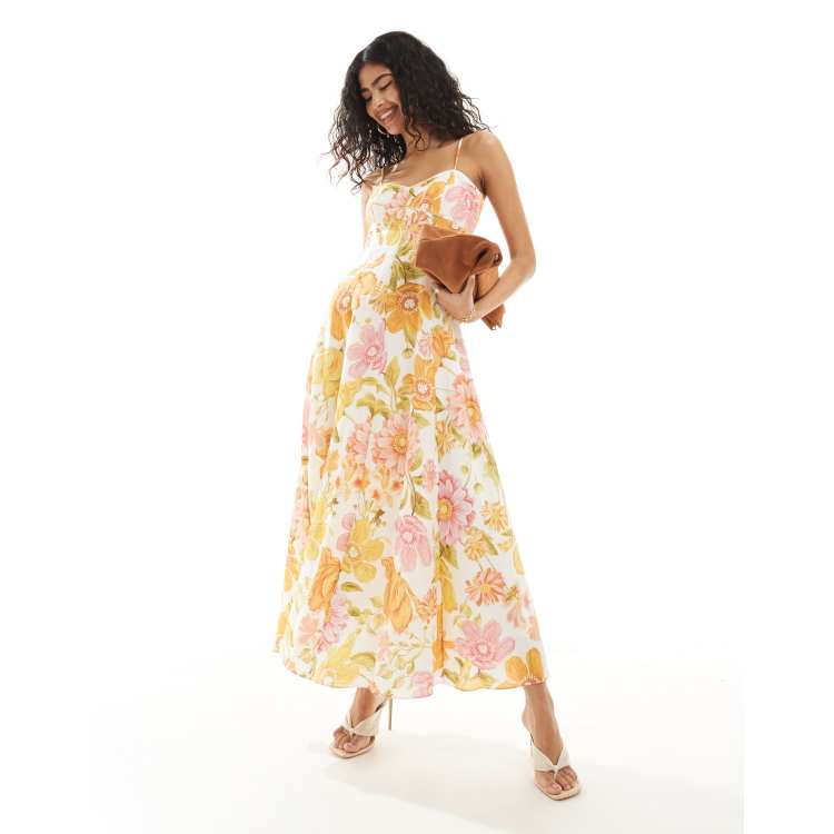 Forever New strappy midaxi dress in yellow and pink floral ASOS
