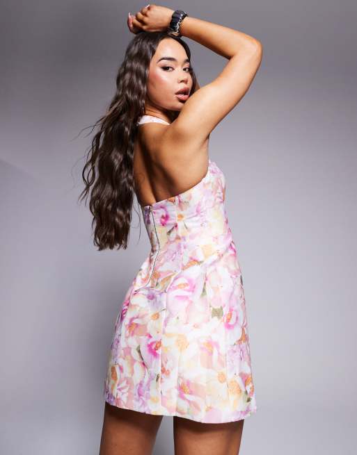open lace back dress Lace-Trim Satin Floral Maxi Dress main image 1