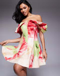 [Forever New] Forever New structured shoulder mini dress in red oversized floral 10 Coral Amara Floral