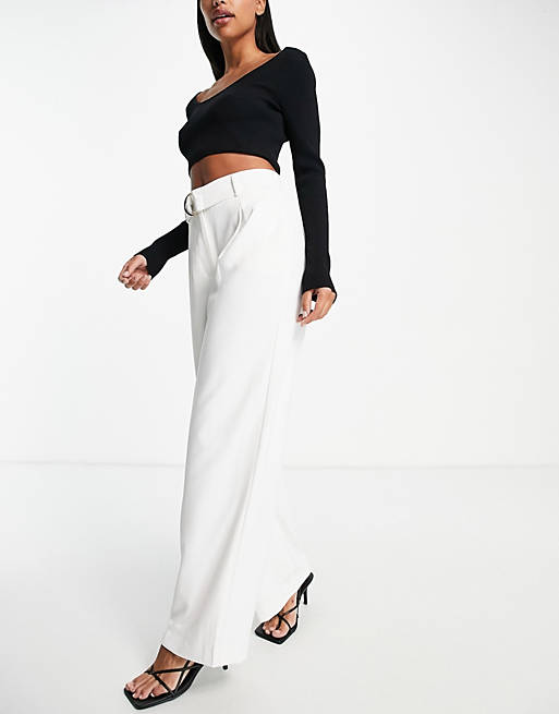 Forever New tailored belted wide leg trousers in ecru