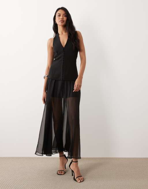 Forever New tailored hook and eye halter neck chiffon-mix maxi dress in black, 2 of 4