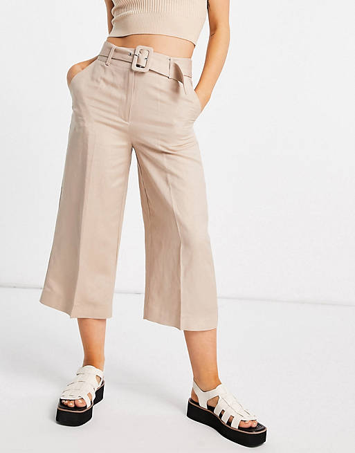Forever New tailored wide leg trousers with belt in stone