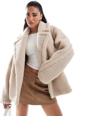 Forever New - Teddyfell-Jacke in Creme-Weiß