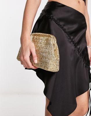 Forever New textured plisse clutch bag in gold