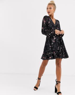 forever new sequin flippy hem mini dress in silver