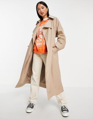 Forever New tie waist trench mac coat in stone