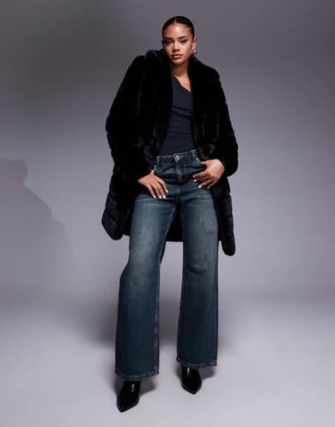 Forever New tiered faux fur coat in black - view 1