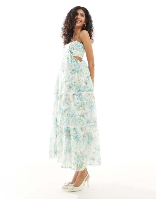 Forever New tiered midaxi dress in green and blue floral ASOS