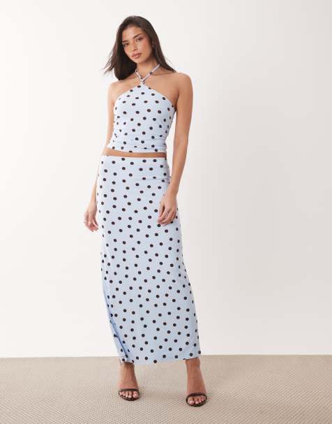 Forever New top and skirt co-ord in blue polka dot - view 1