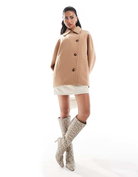 Forever New top collar coat in stone - view 1