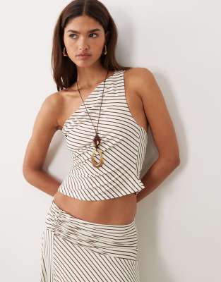 Top d'ensemble asymétrique à rayures - Crème-Jaune 46