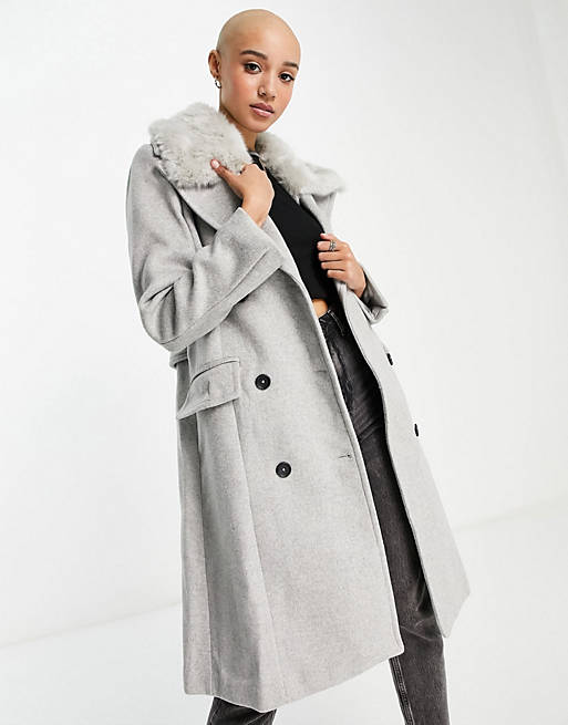 Forever New top faux fur collar coat in grey