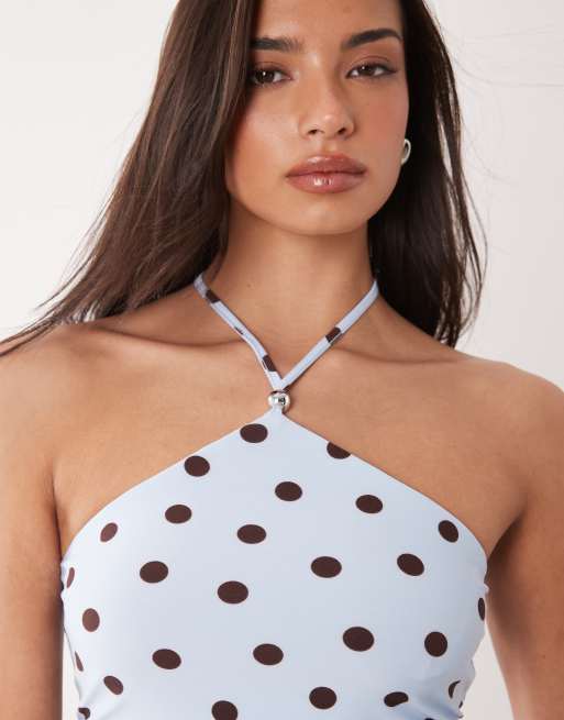 Forever New - Top met halternek en stippen in blauw, deel van co-ord set, 3 van 4