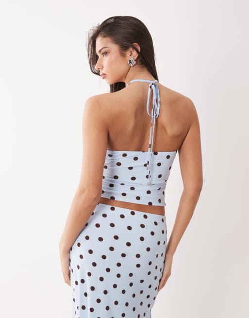 Forever New - Top met halternek en stippen in blauw, deel van co-ord set, 4 van 4
