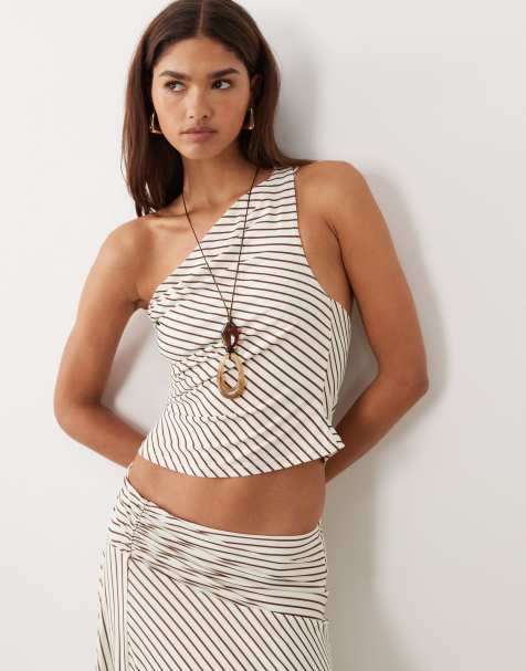 Forever New - Top monospalla color crema a righe in coordinato - view 1