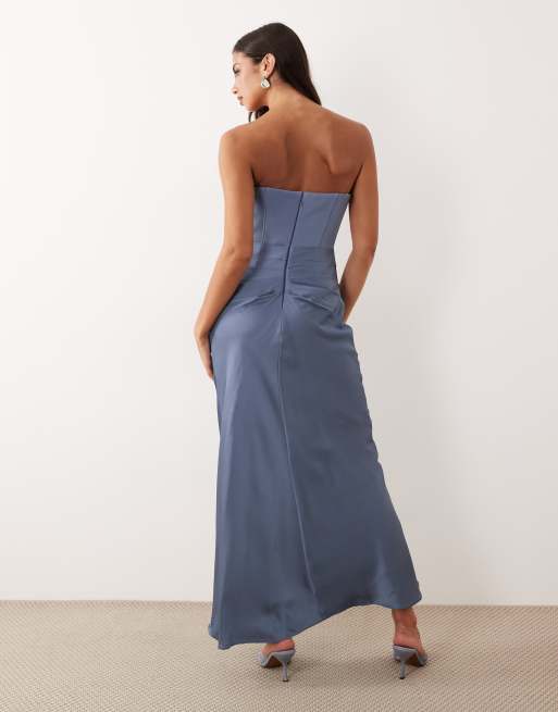 Forever New – Trägerloses, drapiertes Maxikleid in Blau mit Korsettdetail, 2 von 4