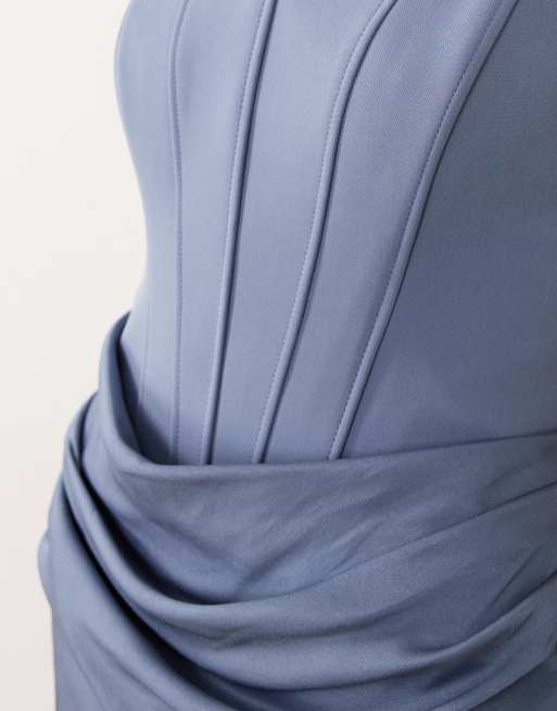 Forever New – Trägerloses, drapiertes Maxikleid in Blau mit Korsettdetail, 4 von 4