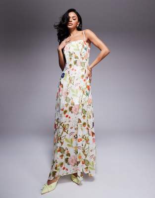 Forever New - Trägerloses, durchsichtiges Maxikleid mit botanischem Muster-Weiß