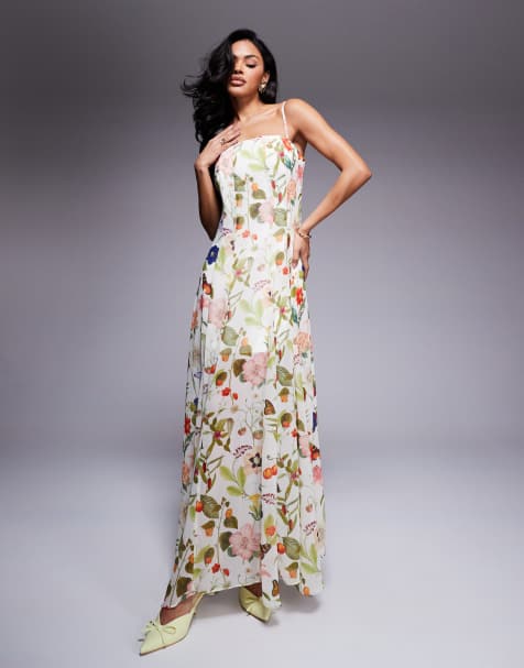 Forever New – Trägerloses, durchsichtiges Maxikleid mit botanischem Muster - view 1
