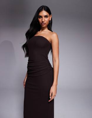 Forever New - Trägerloses Maxikleid in Schokobraun mit drapiertem Detail-Brown