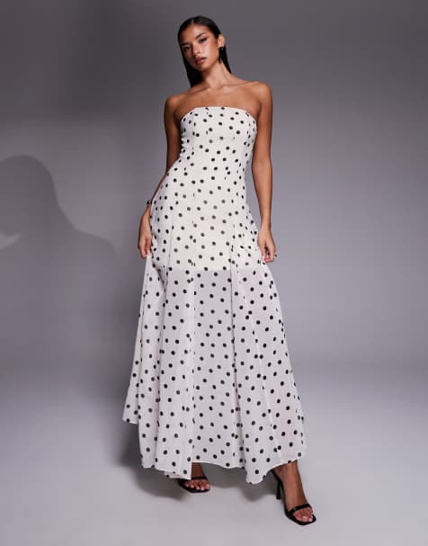 Forever New – Trägerloses, transparentes Maxikleid in Weiß mit Polka Dots - view 1