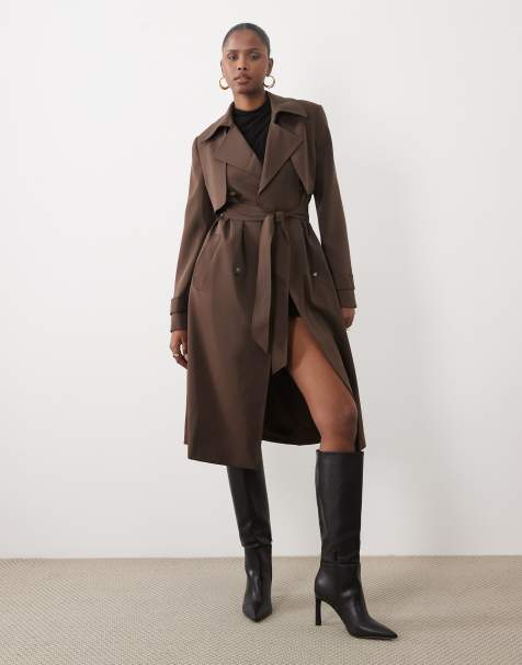 Forever New Trenchcoat in langer Form mit Gürtel und Knopfleiste in Schokobraun - view 1
