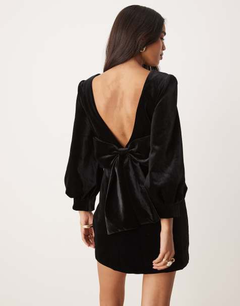 Forever New velvet bow back mini dress in black - view 1