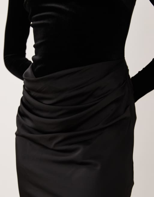 Forever New velvet long sleeve draped maxi dress in black, 4 of 4