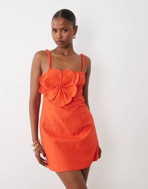Forever New - Vestido corto naranja con diseño floral tridimensional - view 1