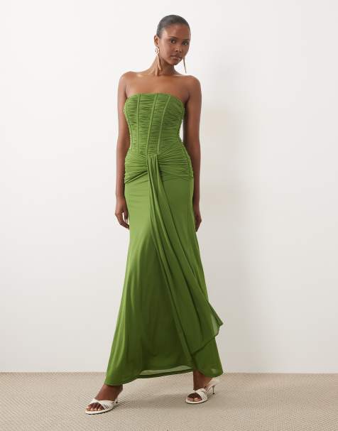Forever New - vestido maxi de gasa con detalle de corsé y varillas en chartreuse - view 1