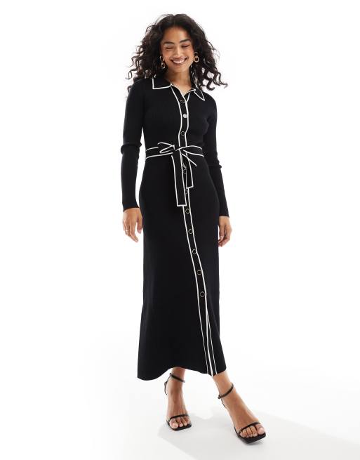 Forever New - Vestito al polpaccio in maglia nero con dettagli a contrasto
