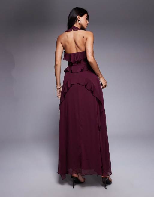 Forever New - Vestito color porto con gonna al polpaccio e volant, 3 di 4