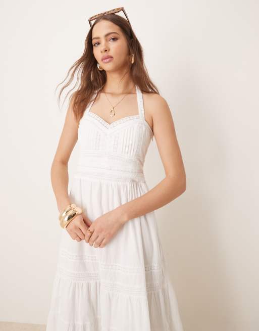 Forever New - Vestito con gonna al polpaccio crema a balze, 2 di 4