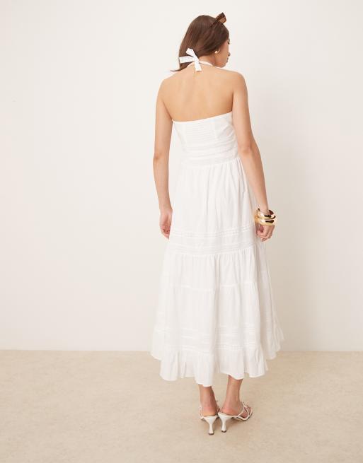 Forever New - Vestito con gonna al polpaccio crema a balze, 4 di 4