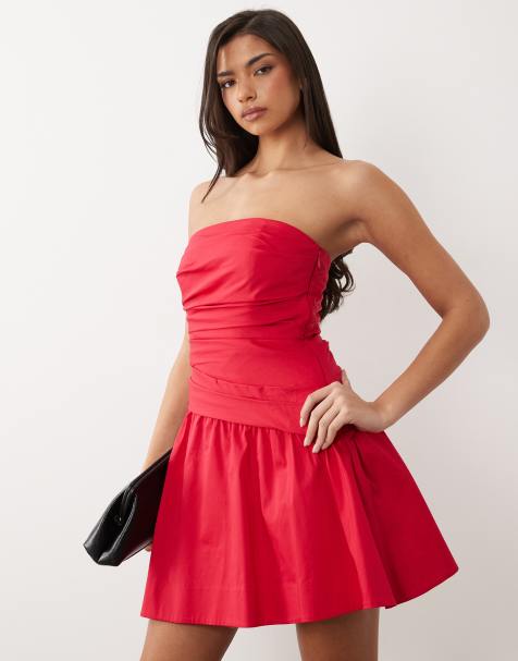 Forever New - Vestito corto a fascia in cotone color lampone - view 1