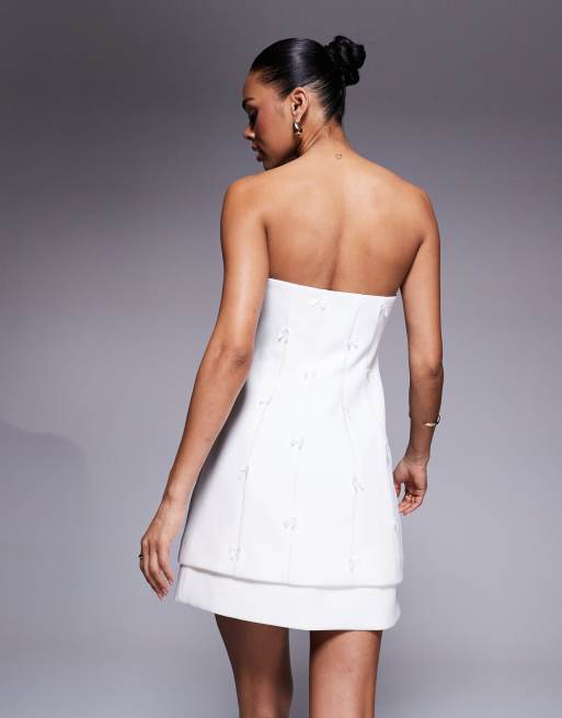 Forever New - Vestito corto avorio da sposa doppio strato con fiocco, 4 di 4