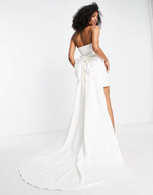 Forever New - Vestito corto da sposa color avorio senza spalline con fiocco e strascico sul retro